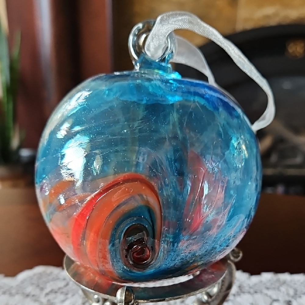 Rare Cadmium Selenium Glow Hand-Blown Art Glass Ornament Sphere